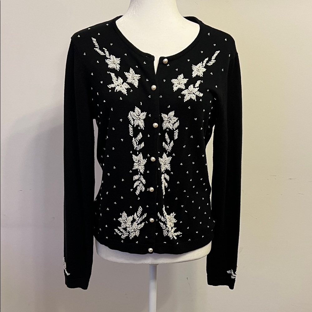 Annex Black Floral Embellished Women's Sweater, size L.. Vintage.